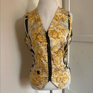 Vintage Blu di Balestra Gold Chain Motif 100% Silk Vest - Baroque Ornate Print